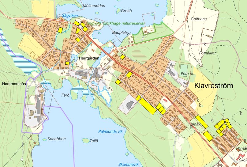 Lediga tomter för bostäder i Klavreström. Karta.